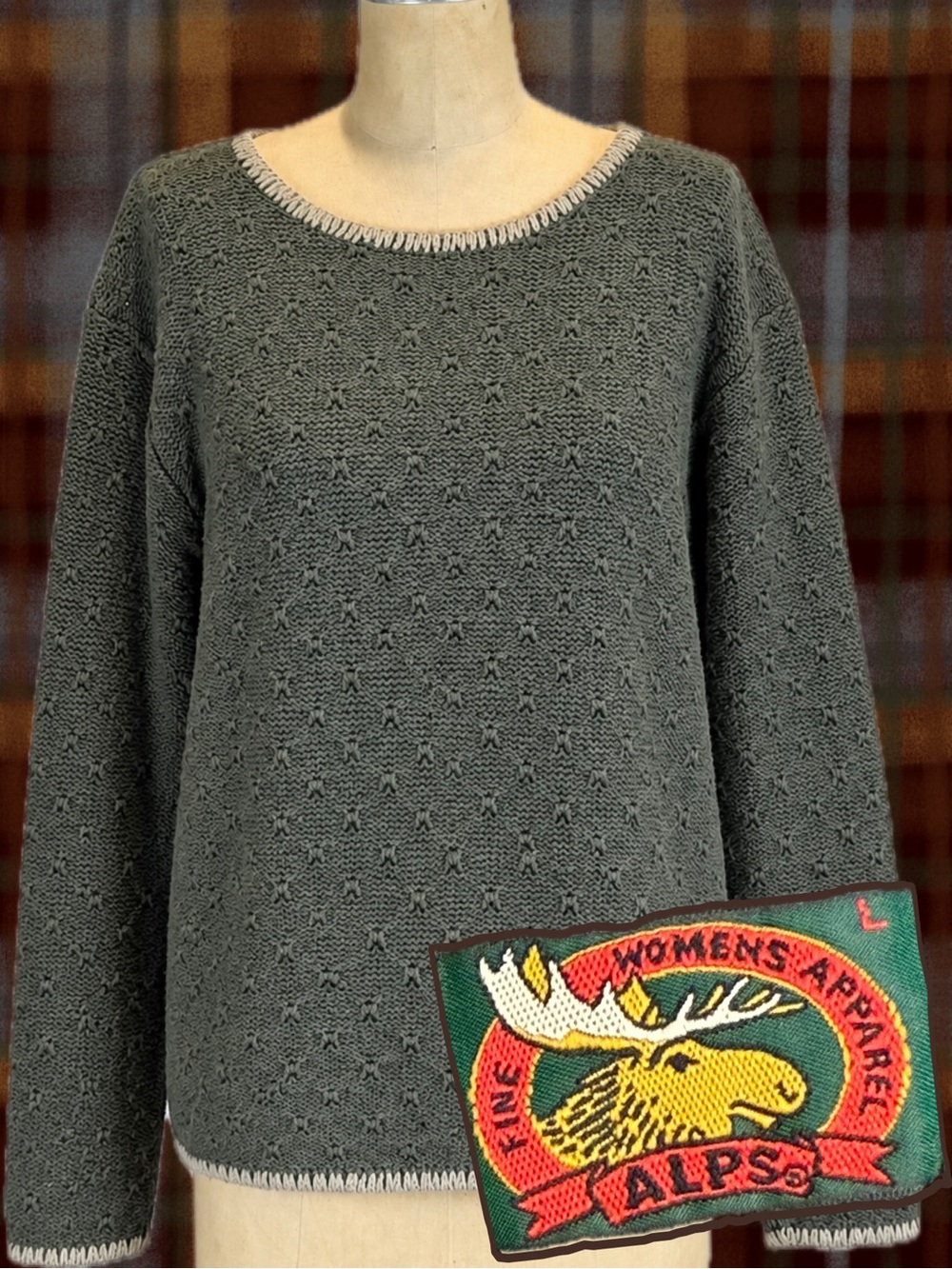 VINTAGE 80s earthy woodsy knit sweater Diamond argyle pattern slouchy Lagenlook